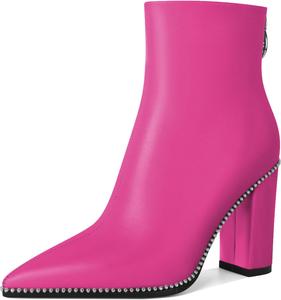Женские ботильоны с заостренным носком, высокие каблуки, массивные ботильоны на толстой подошве, каблук 3,8 дюйма Younton, Matte Hot Pink