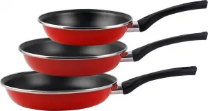 Набор из 3 сковородок - антипригарное покрытие - красный - глазурованная сталь Markenlos