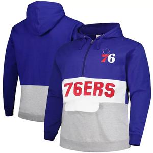 Мужской фирменный анорак Royal Philadelphia 76ers Big & Tall с капюшоном на молнии до половины Fanatics