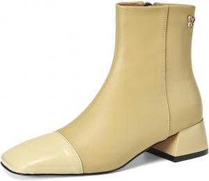 Женские ботинки TinaCus ручной работы из натуральной кожи с лоскутной отделкой, квадратным носком, боковой молнией и массивным каблуком, Yellow