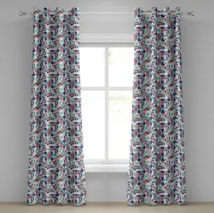 Шторы на люверсах ABAKUHAUS середины века, богатая современная мозаика из ярких и пастельных форм, декоративные двухпанельные шторы, 280 см x 225 см, цвет: темно-фиолетовый, темно-коралловый Abakuhaus