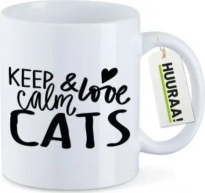 Кружка Huuraa Сохраняйте спокойствие и любовь, подарок для кошек, 330 мл, белая, Сохраняйте спокойствие и будьте собой Hellweg Druckerei
