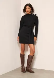 Уютное мини-платье-свитер с длинными рукавами, пуговицами на плечах и поясом. Friends Like These, Black