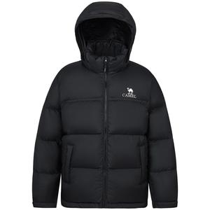 Горпкор Цветной Блок Патчворк Стоячий Воротник Ветрозащитная и Водонепроницаемая Утепленная Пуховая Куртка с Капюшоном Унисекс CAMEL, Лесной Зеленый/Ночной Черный