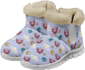 Зимние сапоги для женщин с полной фланелевой подкладкой, теплые ботильоны до щиколотки, противоскользящие, удобные, для девушек, для улицы Glomenade, Starry Axolotl