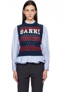 Ganni Жилет из хлопка в полоску, сочетающий темно-синий и бордовый цвета