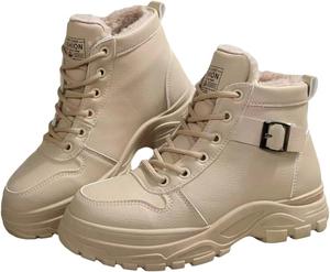 Женские настоящие кожаные боевые ботинки - шнуровка, противоскользящие ботильоны для осени Piseeona, Beige