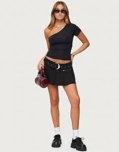Edikted Kore belt pleated denim micro short in black