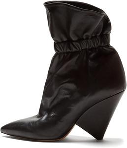 Женские ботильоны с заостренным носком и широким каблуком, однотонные кожаные короткие ботинки, удобные туфли на среднем широком каблуке, модные высокие ботинки на осень, сексуальные ботинки Generic, Black