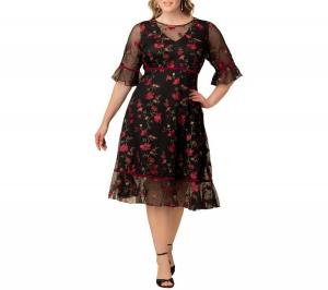 Женское коктейльное платье больших размеров с вышивкой в виде полевых цветов и цветочным узором из сетчатой ткани Kiyonna, Floral flare