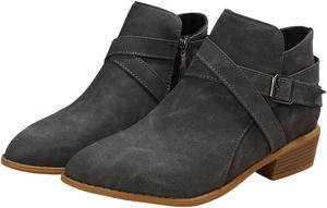 Женские ботильоны из искусственной замши с ремешками на пряжках, боковой молнией и многослойным каблуком. Generic, Grey