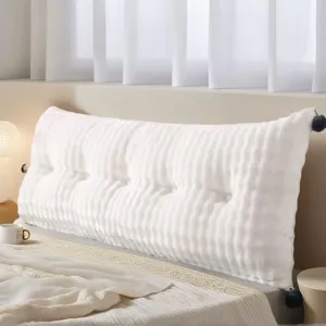 Подушка для спины и чтения, подушка для книги из искусственного меха кролика, клиновидная подушка для кровати, дивана, изголовья, подушка для чтения, подушка для изголовья, бежевый, 200x45x20 см Topchances