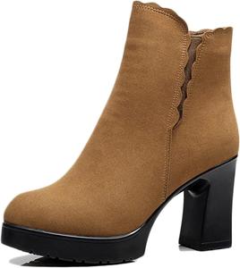 Женские ботильоны Yiozoi на осень и зиму, с высокой квадратной подошвой, уличные повседневные ботинки, удобные высокие ботинки на молнии для работы, Brown Plush