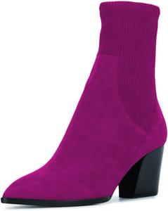 Женские модные ботильоны YDN на шнуровке, зауженный закрытый носок, массивный средний каблук, эластичные короткие ботинки Челси, удобная обувь для женщин, осень-зима, размеры 4-15 US, Fuchsia