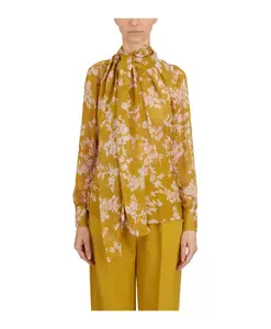 Шелковая блузка с цветочным узором Elisabetta Franchi, желтый