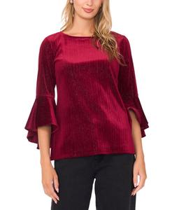 Женская бархатная блузка с круглым вырезом и рукавами 3/4 Sam & Jess, Maroon