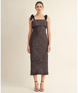 Женское миди-платье Annelise с квадратным вырезом и завязками на бретелях AROSE STUDIO, INC, Dark brown leopard