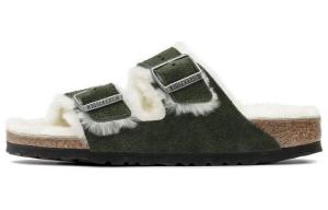Birkenstock Сандалии Arizona Shearling из замши и кожи, узкие, зеленые, женские