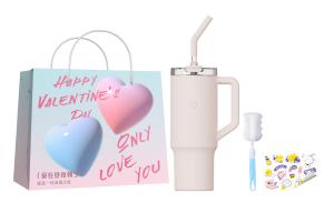 Термостакан, стакан с соломинкой, стильный большой объем автомобильный с креплением, внутренняя часть из нержавеющей стали 316, 1 л Xiaomi, Cherry Blossom Pink (Includes Cup Cleaning Brush+Original Sticker)