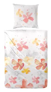 Постельное белье Hahn Renforce с оранжево-красным цветочным принтом. Размеры: 155x220 см + 80x80 см. H.G. Hahn