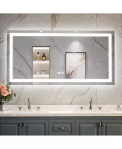 Зеркало для ванной комнаты с подсветкой, дюймов, светодиодное, закаленное стекло, с передней и задней подсветкой, регулируемой яркостью, 3-цветное, с функцией памяти, без рамки, с защитой от запотевания Keonjinn, silver