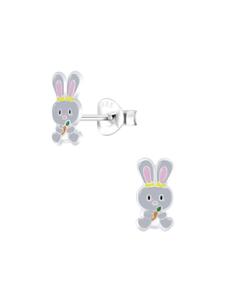 Alexander York Детские серьги-гвоздики в виде зайчика из серебра 925 пробы, набор из 2 штук