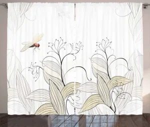 Штора ABAKUHAUS Стрекоза в деревенском стиле, цвет Натуральный ветвь, для спальни, присборенная тесьма с петлями и крючками, 280 x 175 см, жемчужно-кремовый