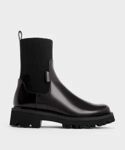 Вязаные носки и ботинки челси с рифленой подошвой Charles & Keith, цвет Burgundy