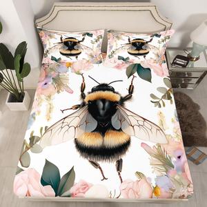 Erosebridal Комплект постельного белья Kids Cute Animal с милыми пчелами и розовым цветочным принтом, легкий для любого сезона, Multi 28