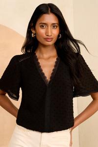 Блузка с рукавами крылышками Dobby Love & Roses, черный