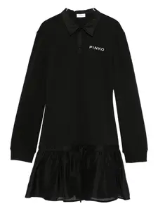 Платье с оборками и вышитым логотипом Pinko Kids, черный