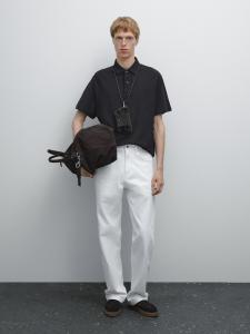 Текстурированная рубашка-поло с короткими рукавами Massimo Dutti, темно-синий