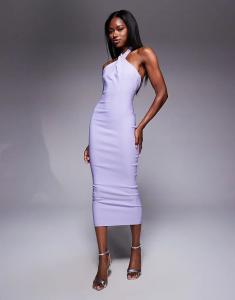 Платье мидакси Vesper bengaline с закрученным спереди воротником-халтер сиреневого цвета