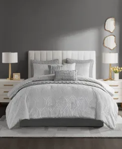 Комплект постельного белья Nocturne Jacquard, 10 предметов, размер King Madison Park, серый