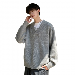 Трикотажный свитер Unisex с V-образным вырезом Moderate VanCamel, светло-серый[comfortable and skin-friendly, upgraded quality]