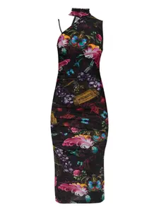 Платье миди с цветочным принтом Versace Jeans Couture, черный