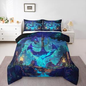 Erosebridal Комплект постельного белья Dragon Animal Nautical Anchor Woodland Plants, Black Brown Green