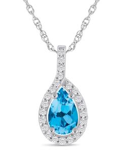 Подвеска-колье с ореолом из драгоценных камней и бриллиантов (общий вес 1/5 карата) из белого золота 10 карат (также доступна в варианте из желтого золота 10 карат) Macy's, Blue Topaz