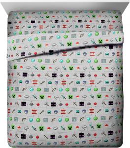 Комплект постельного белья Jay Franco, Queen, 4 предмета, серый, Minecraft