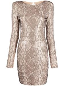 Philipp Plein платье мини с принтом Python и кристаллами, нейтральный цвет