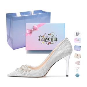 Dawei's house Дом Dawei Тонкие каблуки Женские туфли на шпильке Серебристые Серебристый бант Коробка с подарком, цвет Silver Bowknot Box with Gift Included