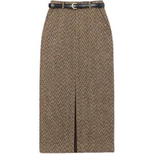 Автопортрет Herringbone миди-юбка Self-portrait, темно-коричневый