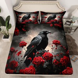 Erosebridal Готический комплект постельного белья Crow с принтом короны для детей и взрослых, Red,black