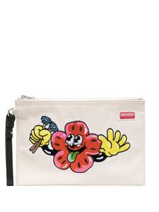 Kenzo клатч с вышивкой, нейтральный цвет
