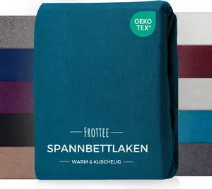 Махровая простыня на резинке, петролеум голубого цвета, 140х200 см, уютная зимняя простыня Carpe Sonno