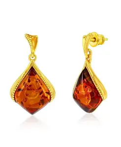 Серьги-Подвески маркизы из стерлингового серебра с янтарным покрытием, позолоченные Caribbean Treasures, amber
