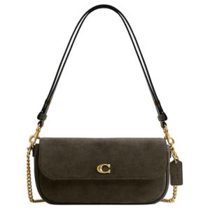 COACH Кожаная сумка через плечо из коровьей кожи сумка-багет кроссбоди среднего размера женская оливково-зеленая