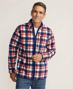 Куртка из флиса с принтом, на молнии, большого размера, с высоким ворсом Lands' End, Navy/bourbon plaid