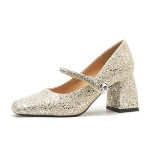 YAFEI XUANYU Туфли Мэри Джейн на массивном каблуке 7 см женские шампань, цвет Champagne