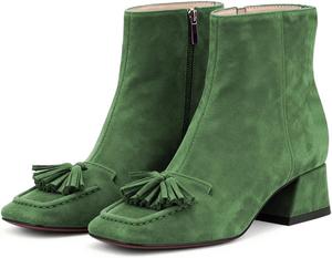 Женские ботильоны YDN с квадратным носком и кисточками, боковая молния, массивный низкий каблук, удобные повседневные зимние и осенние обувь для повседневной носки, размеры 4-16 US, Green